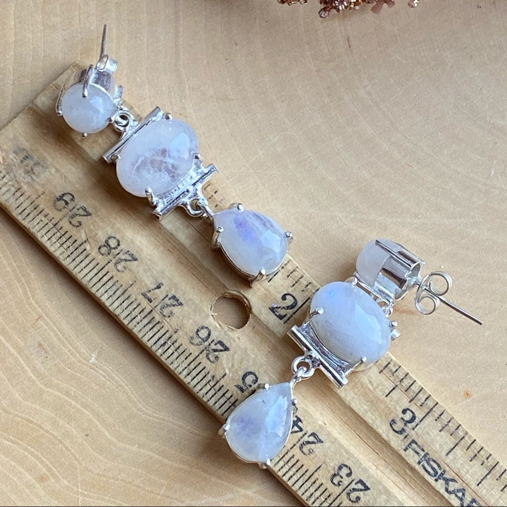 Rainbow Moonstone Silver Stud/ Dangle Earrings - image 3